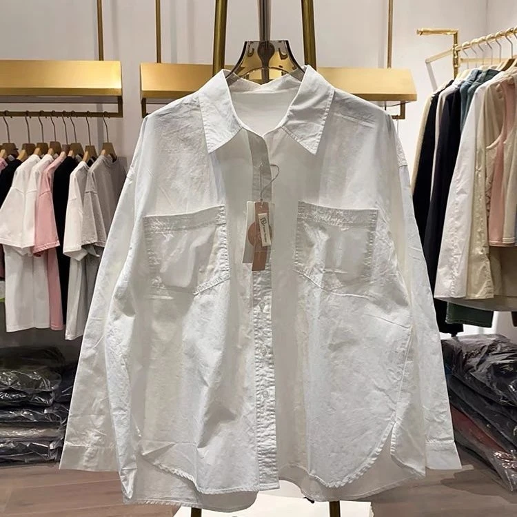 纯棉衬衫女2024春夏新款宽松休闲长袖气质白色衬衣女叠穿时尚上衣