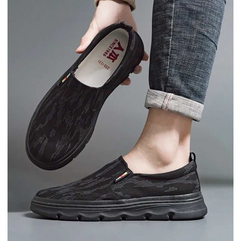 人本夏季男士一脚蹬懒人帆布鞋英伦平底套脚板鞋休闲百搭透气男鞋