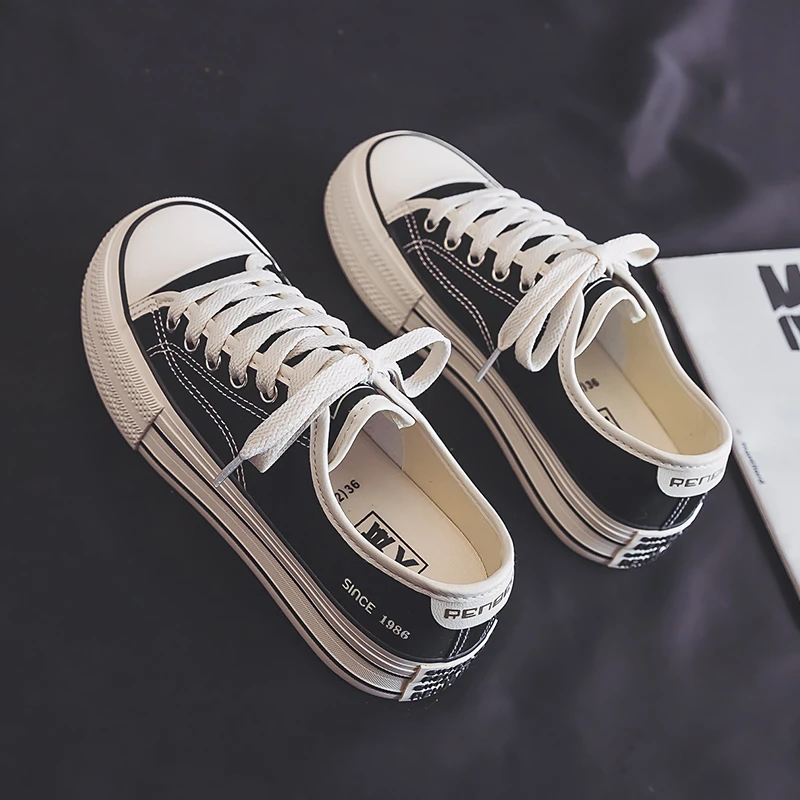 人本低帮帆布鞋女韩版潮学生平底运动板鞋单鞋休闲百搭透气女球鞋