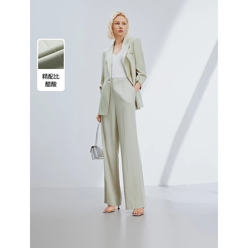 朗姿法式直筒高腰气质高级感长裤女装2024夏季新款职业通勤西装裤