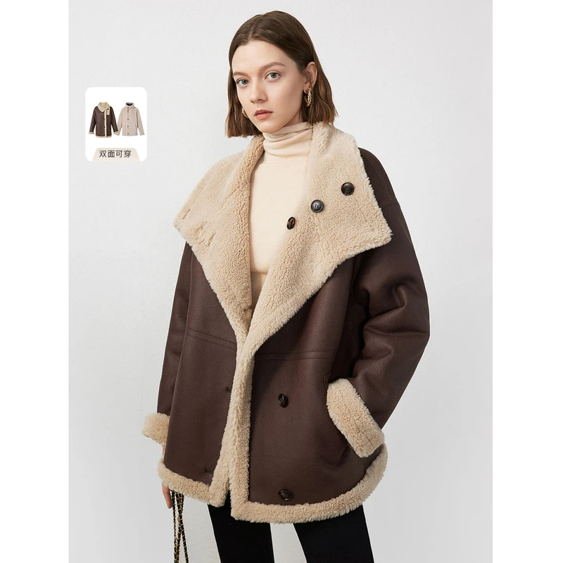 朗姿复古毛茸茸高端翻领外套上衣女冬季新款高级感洋气毛绒仿皮草