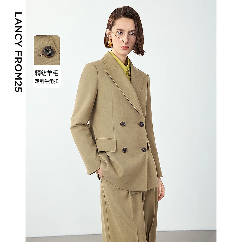 朗姿2024年冬季新款职业气质复古精英羊毛西装外套高级感西服上衣