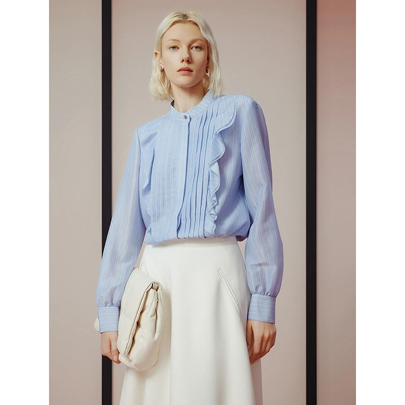 朗姿法式荷叶边设计感通勤高级感气质上衣衬衣女2024年春新款衬衫