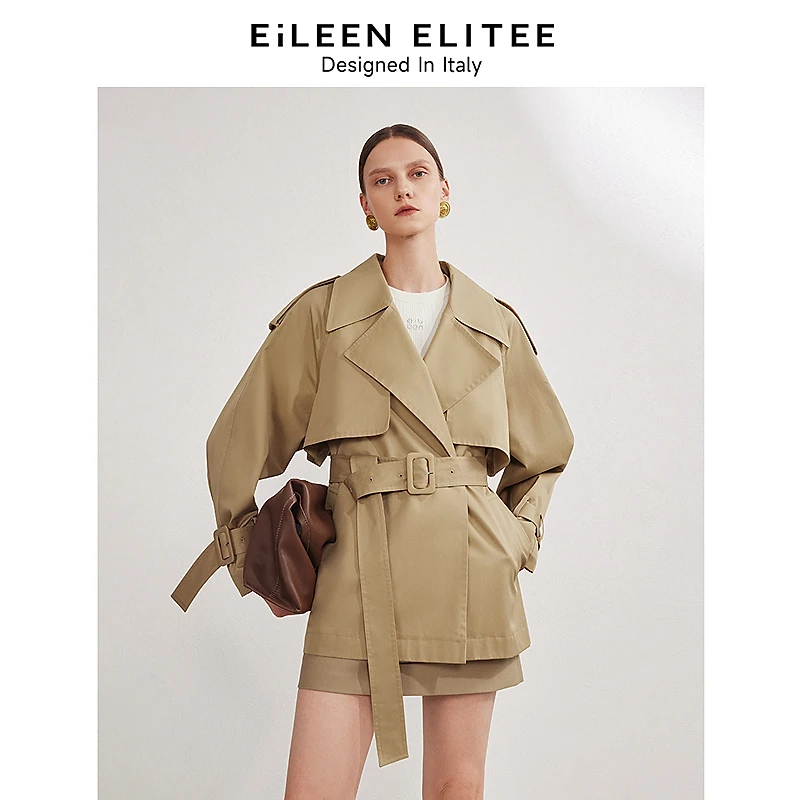 【意大利设计】朗姿棉质复古英伦风短款风衣女2024年春季新款上衣