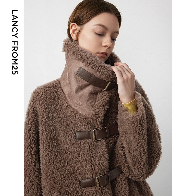 【王楚然同款】朗姿颗粒纯羊毛短外套复古上衣女高级感气质冬新款