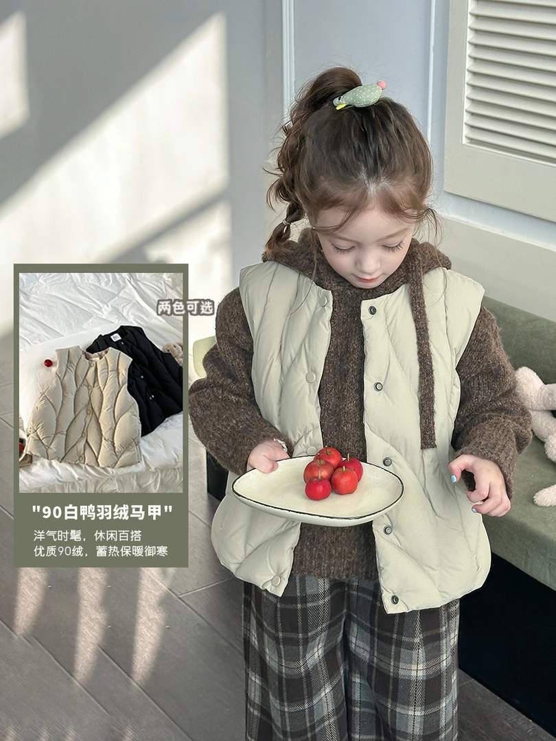 【现货已开价】韩版洋气坎肩90白鸭绒单排扣羽绒马甲 24YR044