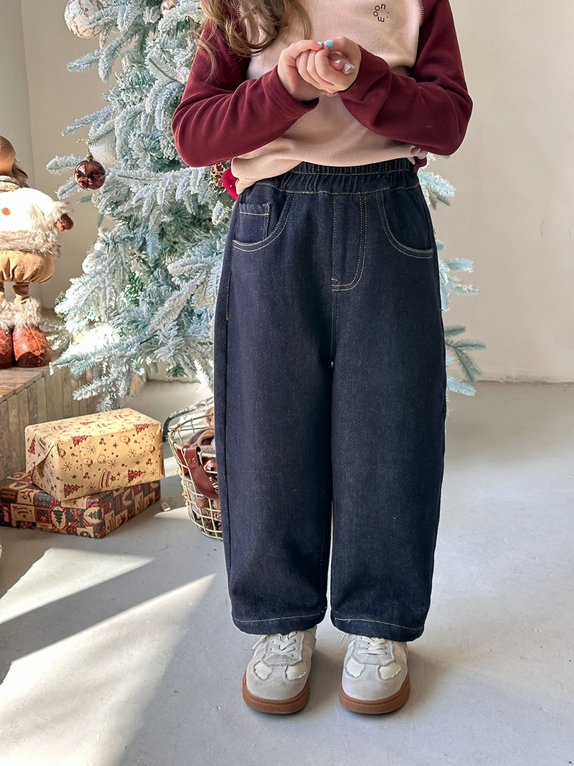 【现货已开价】女童时髦款防褪色后背拼接设计感猫咪牛仔裤 24A016