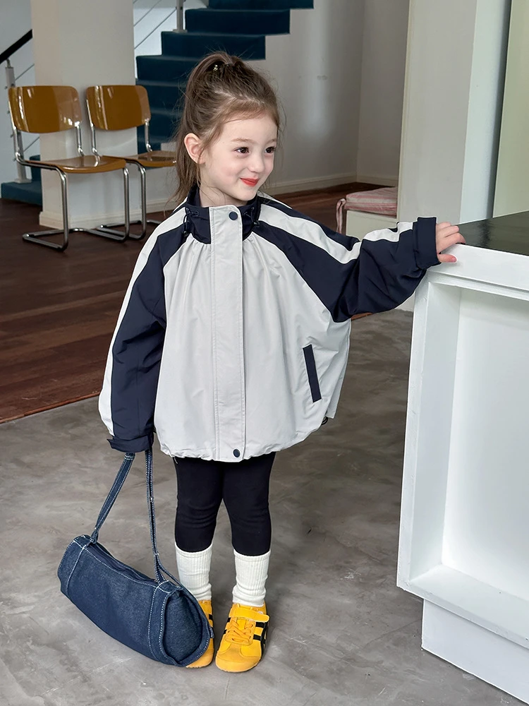 【现货已开价】新款儿童洋气宽松保暖立领拼色冲锋衣外套 24Y003