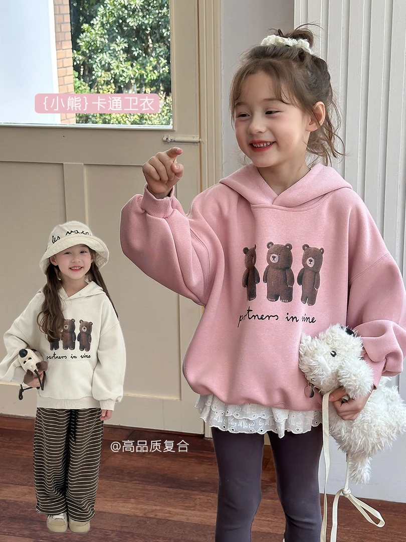 【清仓现货】儿童卡通小熊连帽卫衣秋季韩版宽松休闲套头衫24X197