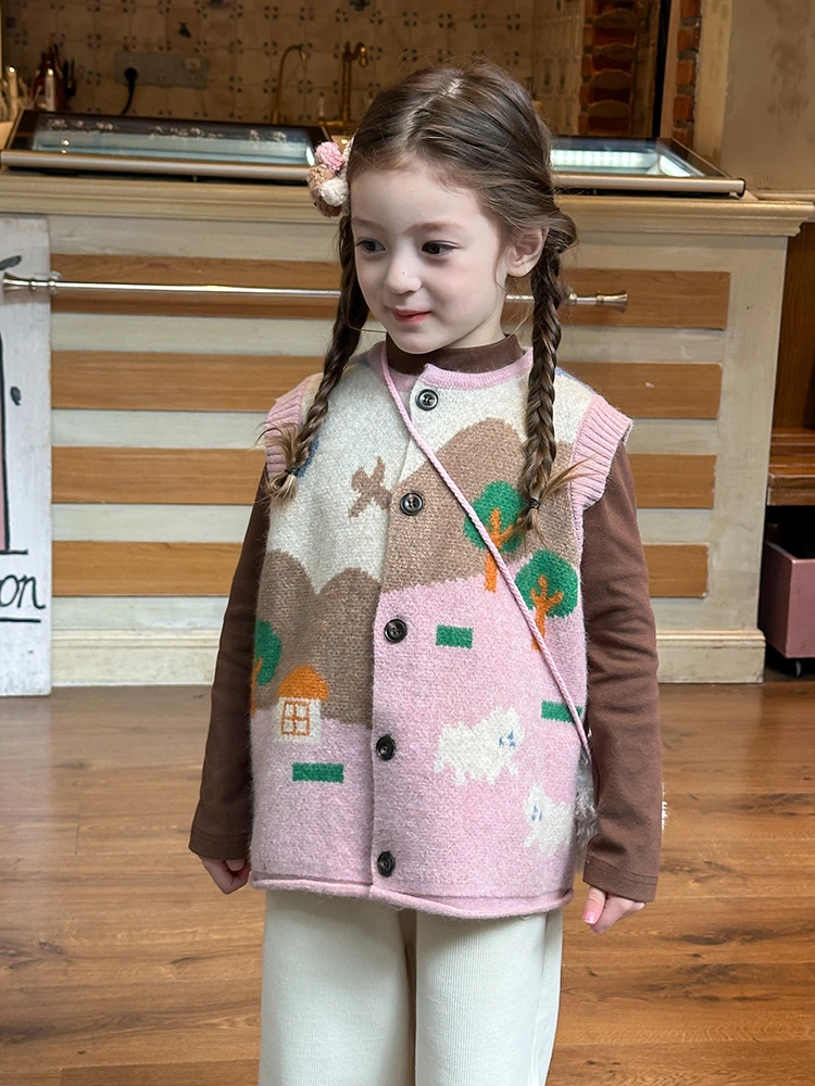 【现货已开价】甜美针织开衫马甲2024冬季新款儿童毛衣背心24Z163
