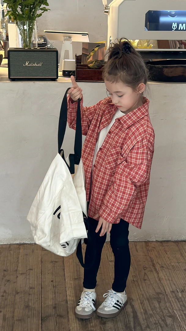 【现货已开价】儿童百搭翻领衬衣韩范休闲格子衬衫薄款外套24X154