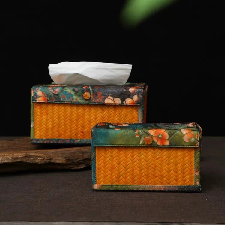 中式竹编布艺抽纸盒轻奢纸巾盒禅意茶台桌面纸巾套客厅家用纸抽袋