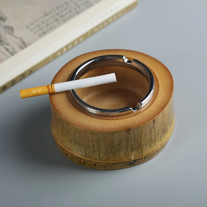 家用烟灰缸竹木防风高端茶室个性烟缸简约现代摆件装饰烟灰缸环保