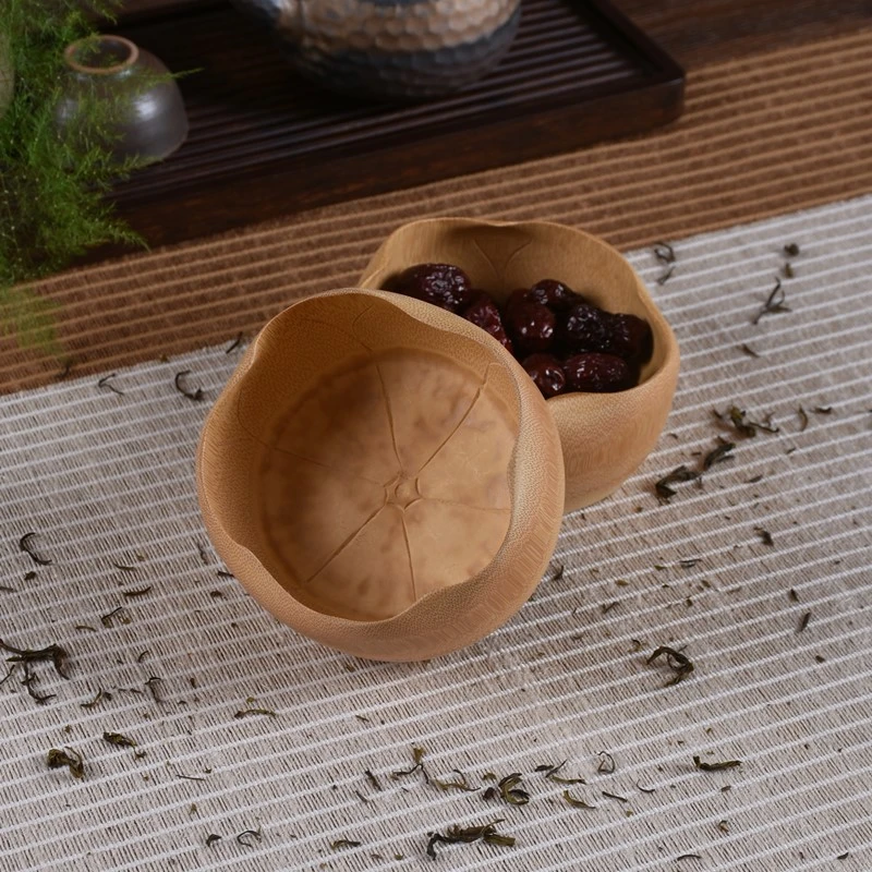 竹制荷叶碗 中式茶道点心收纳碗功夫茶碗竹碗荷花碗 无漆宝宝碗