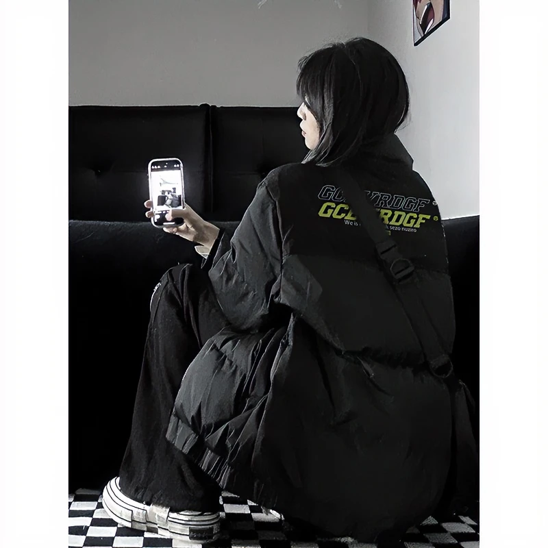 男女复古秋冬季外套棉服2023棉衣oversize日系美式服黑色新款面包
