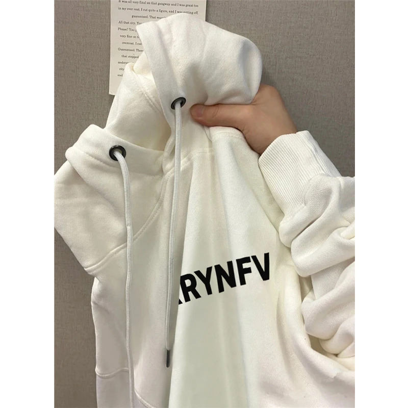 美式复古简约风字母印花连帽卫衣男秋冬ins潮牌街头加绒宽松外套