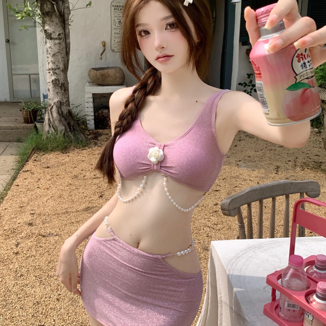 XYT【山茶】泳衣比基尼游泳女沙滩度假海岛温泉比基尼泳衣三件套