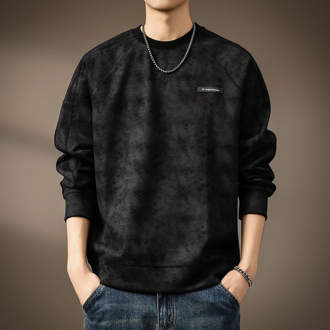 高端380g重磅满印花条纹插肩卫衣男秋季新款美式圆领潮牌长袖男装