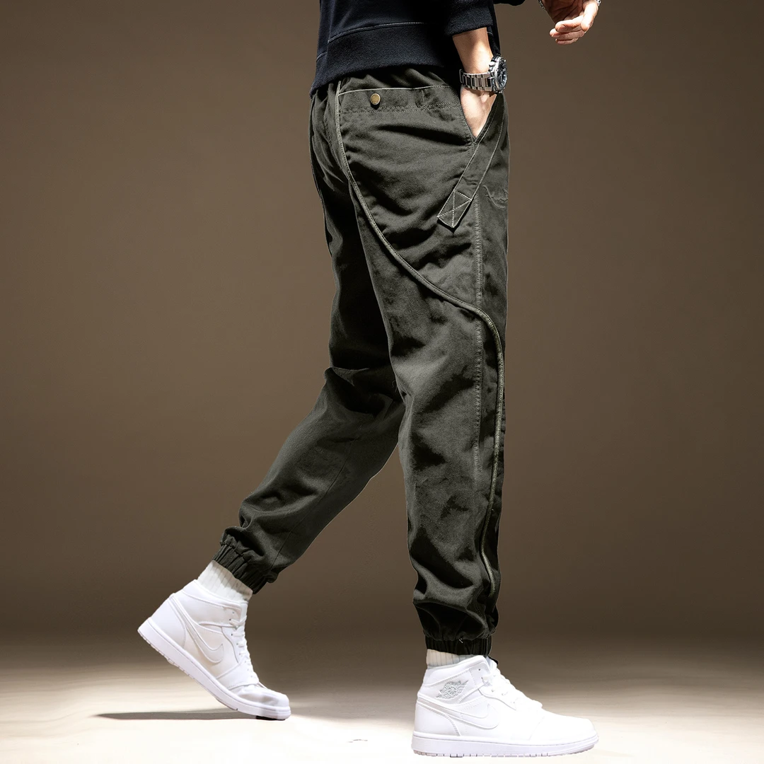 VUAS美式秋季工装休闲裤男宽松军绿色哈伦束脚新款马丁靴裤子