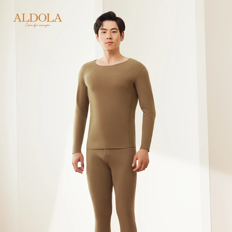 23年雅黛丽秋冬新品 双面磨毛 随型裁圆领保暖男士套装YB39255