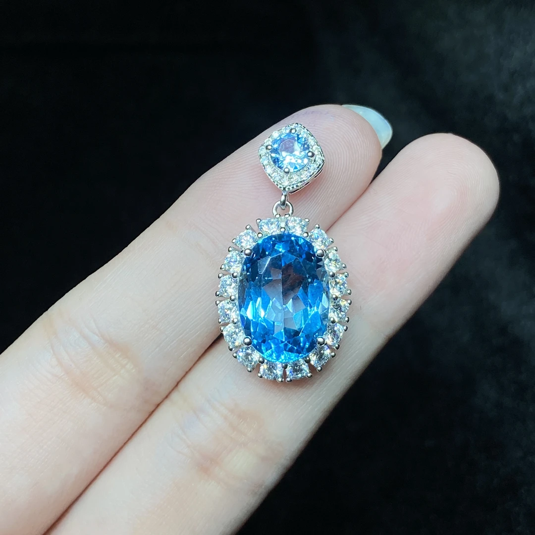 【小北严选专属】s925银镶嵌托帕石吊坠8H18X02【尺寸约9*13mm】