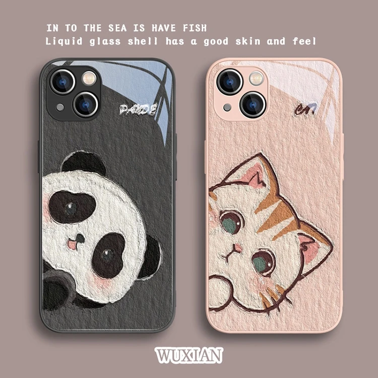 苹果14plus手机壳熊猫iphone13可爱12promax猫咪11全包xs全包防摔