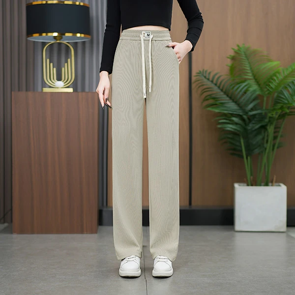 2025夏季新款高腰窄版时尚百搭阔腿裤宽松显瘦直筒垂感休闲微喇裤