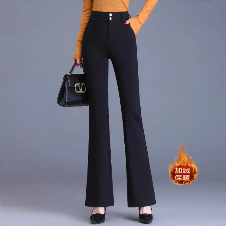 2025春秋季显瘦百搭修身喇叭裤新款黑色弹力西装裤子高腰微辣裤
