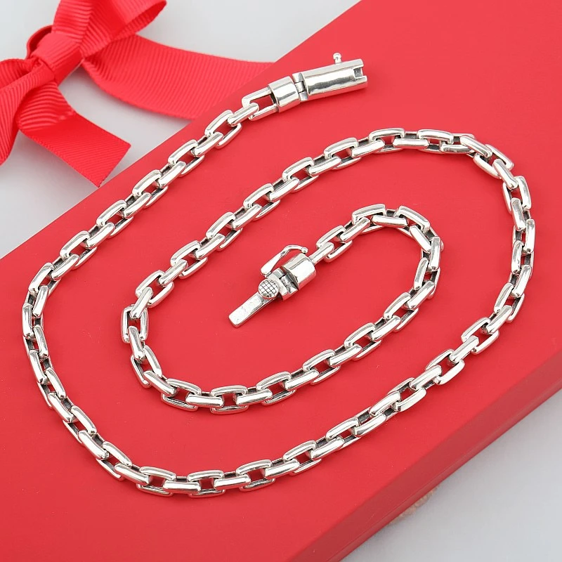 链子925银 纯银925复古环套环项链