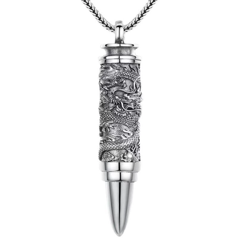 吊坠足银 足银990龙纹子弹头吊坠