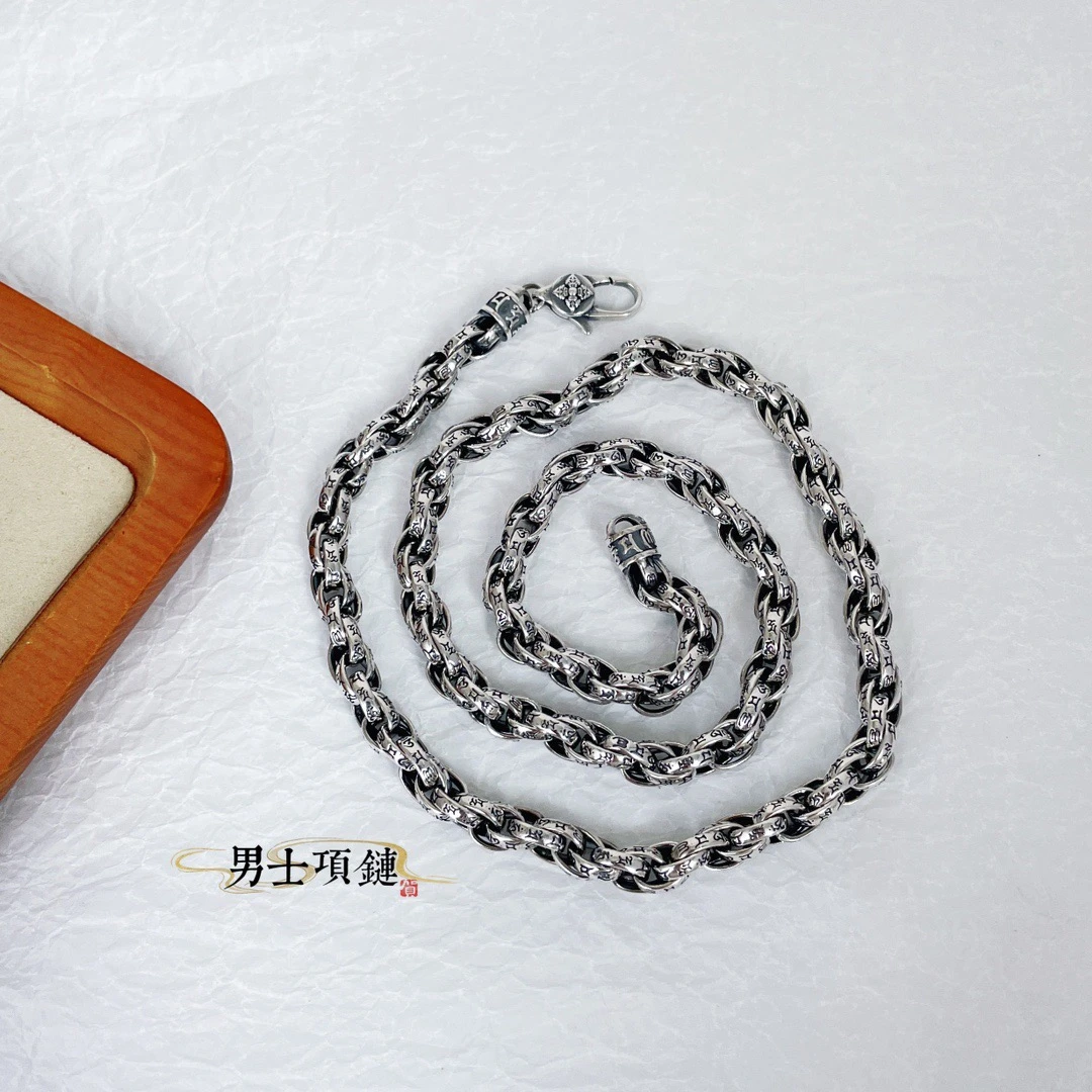 链子925银 六字环双扣麻花项链