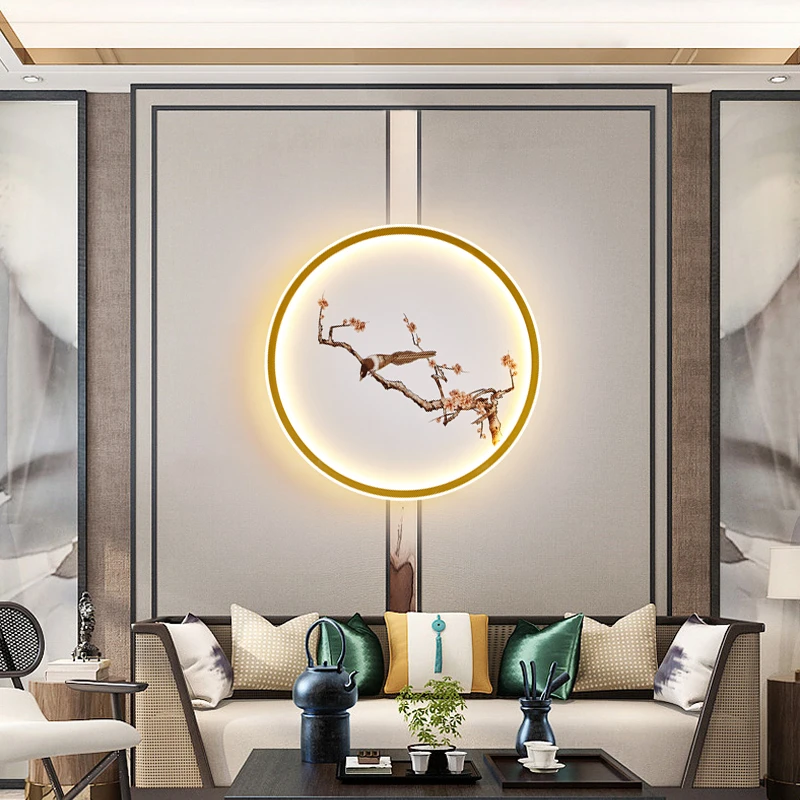 沙发背景墙新中式国风客厅玄关禅意轻奢酒店别墅书房走廊简约壁灯