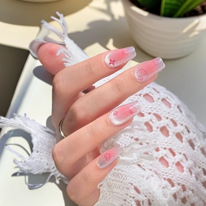 「M8 Hellokitty」腮红猫眼可爱甜美纯手工穿戴甲显白微透甲型定制