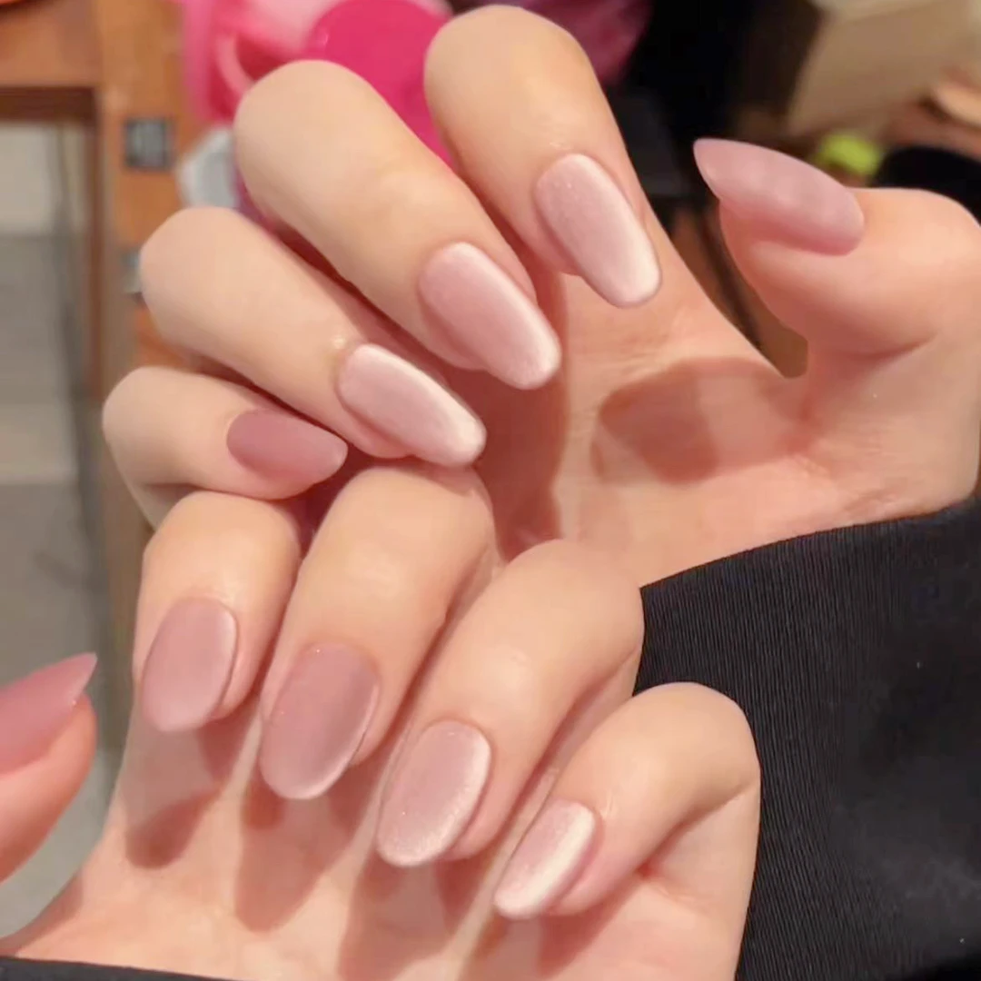 「S942粉丝绒」花小小专属 · 磨砂丝绒粉猫眼纯手工穿戴甲型定制