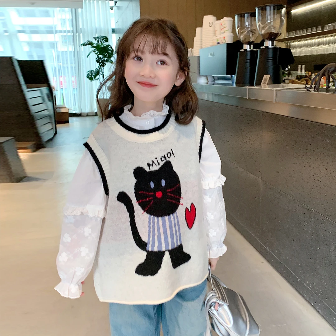 女童马甲2025春装新款韩版儿童洋气针织衫外穿时髦背心潮J24101