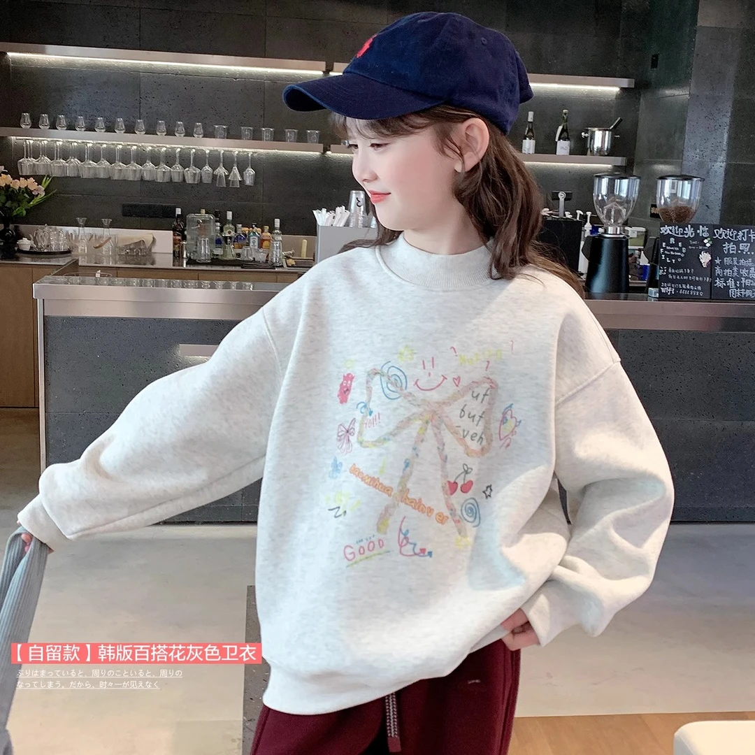 女童卫衣加绒秋冬款外套新洋气大童宝宝圆领儿童春秋上衣潮W24419