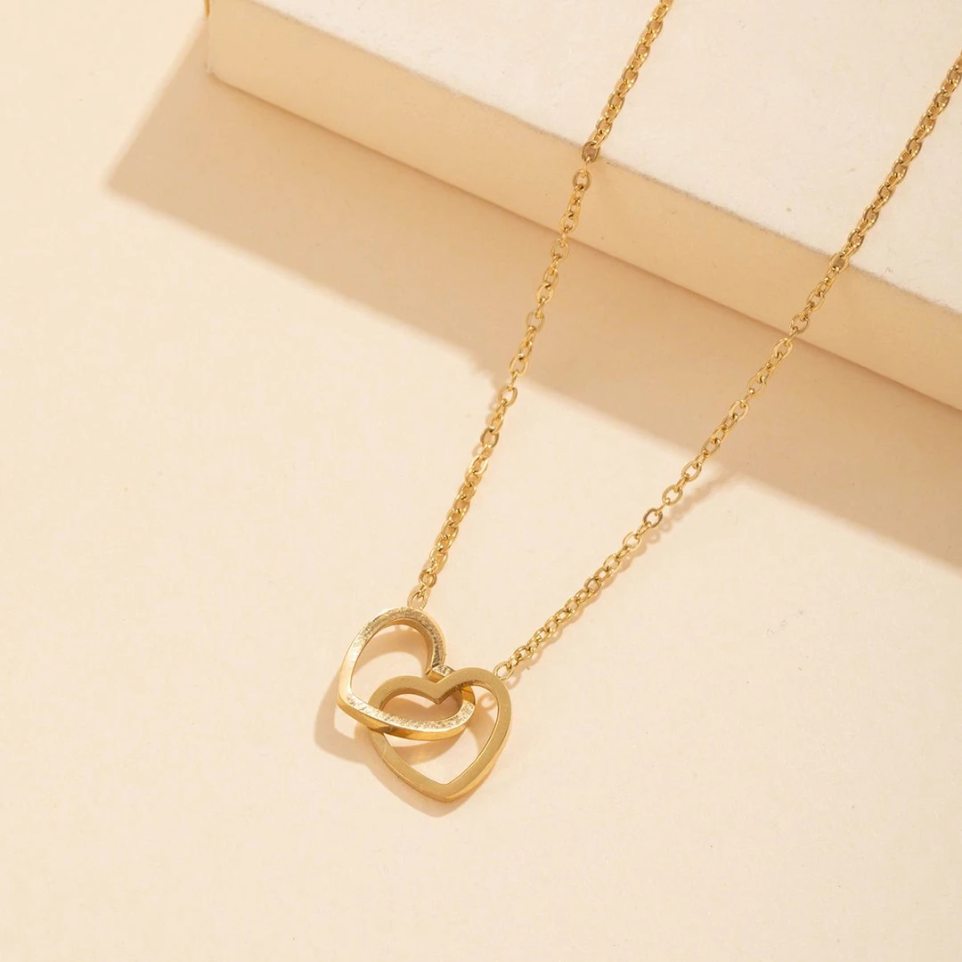双环爱心颈链女士首饰心心相扣个性冷淡风锁骨链