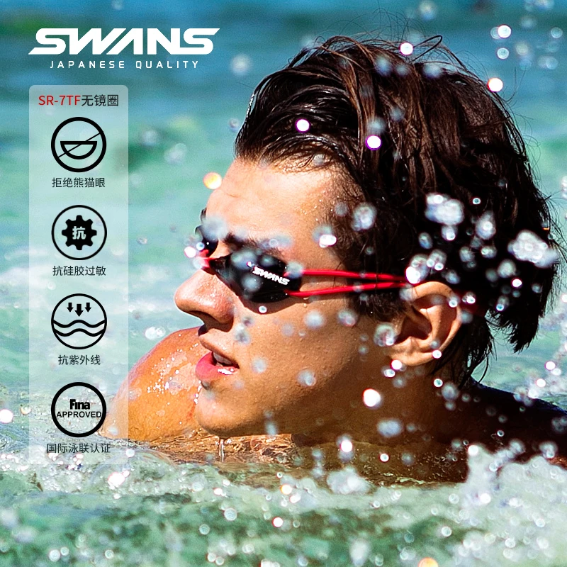 【泳培帮专属】SWANS防水防雾高清无胶圈泳镜专业竞速泳镜SR7系列