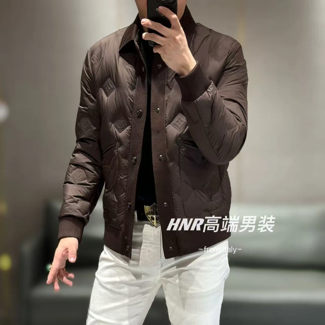 个性纯色字母菱形图案男士时尚简约潮流休闲百搭羽绒服68232