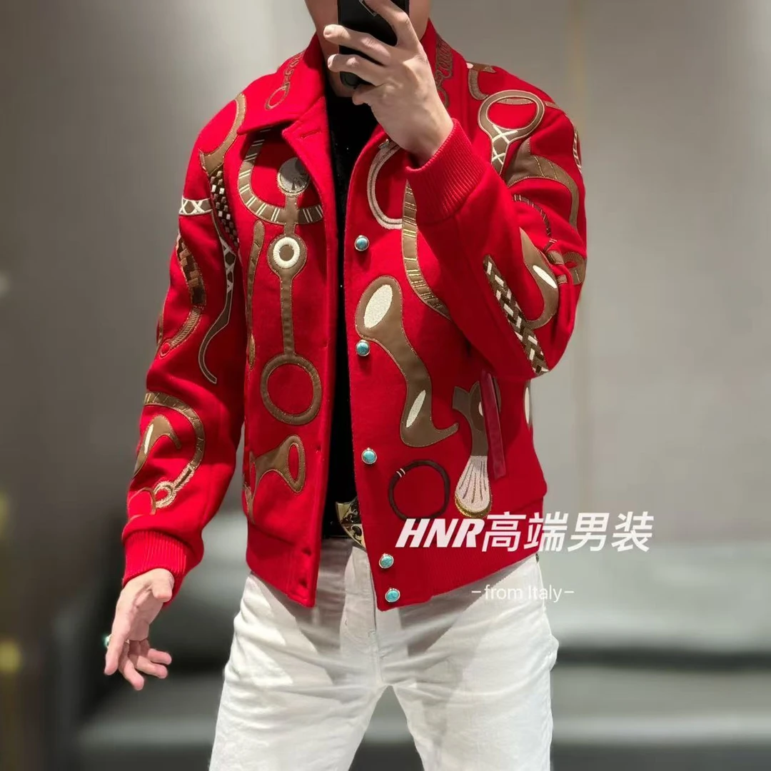 【乔治雷迪尼品牌】羊毛绵羊皮拼接加棉巴洛克风格男士夹克7003