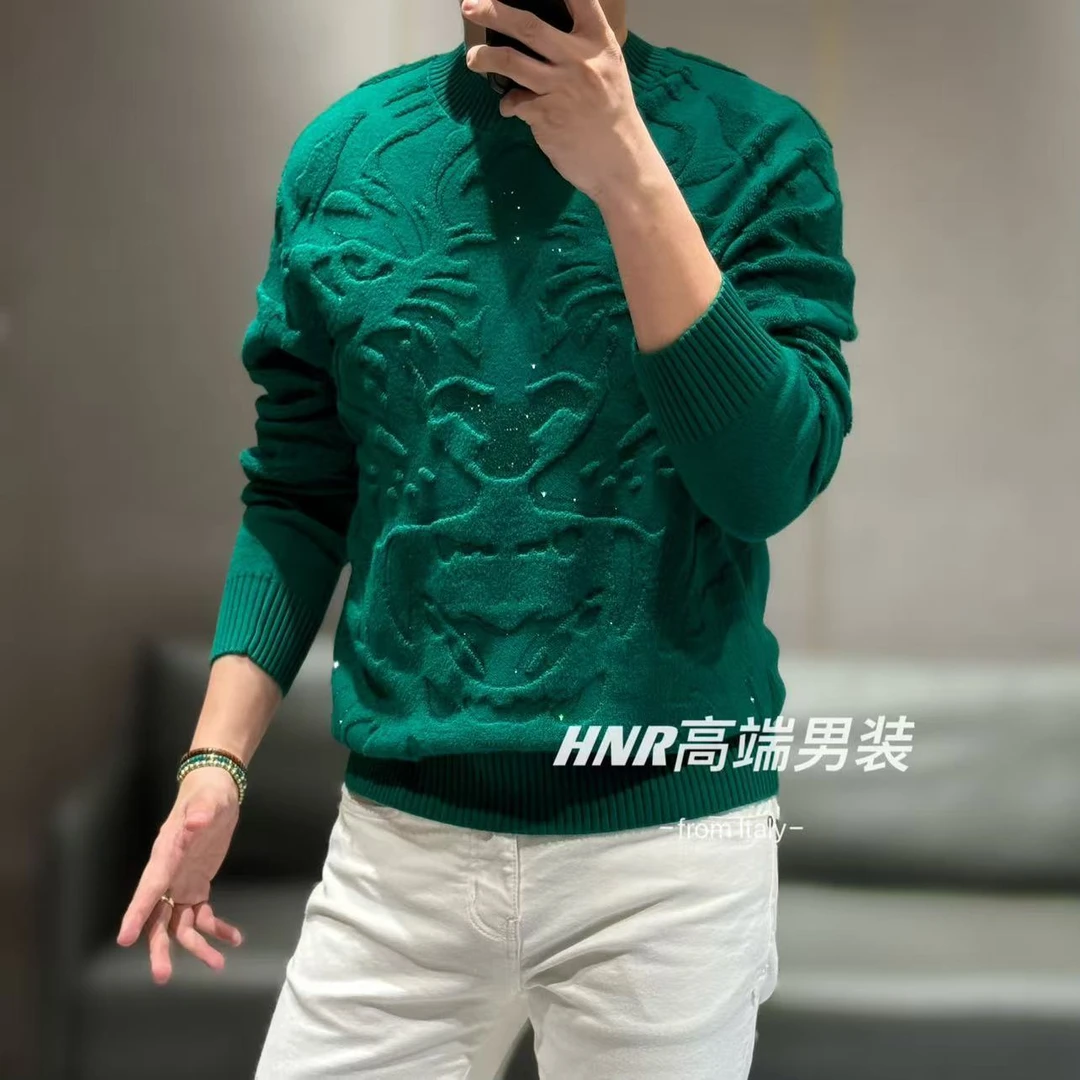 5D立体提花工艺老虎图案秋冬男士休闲百搭潮流长袖55033