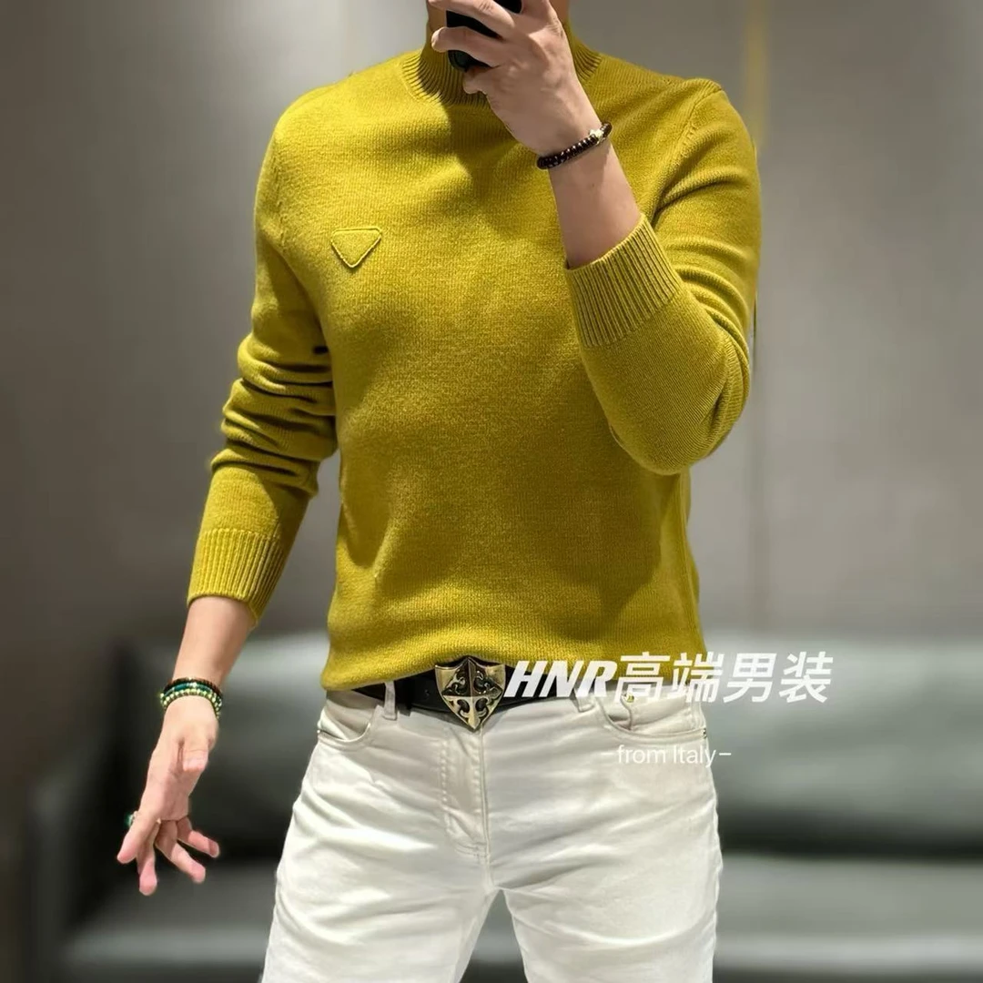 立体倒三角胸标高级感男士时尚休闲百搭简约羊毛衫28761