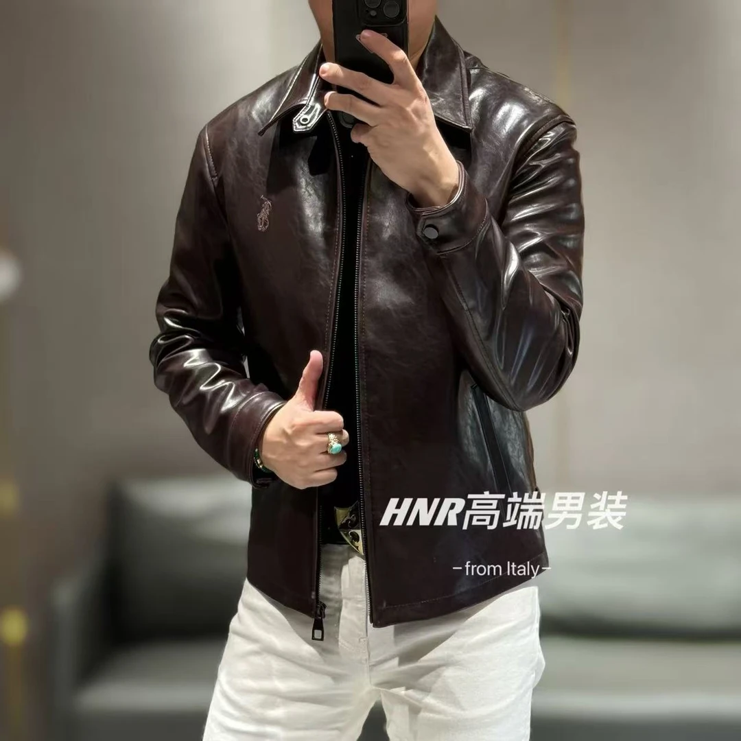 【绵羊皮桑蚕丝填充】秋冬新款男士复古油蜡羊皮加棉皮衣24192