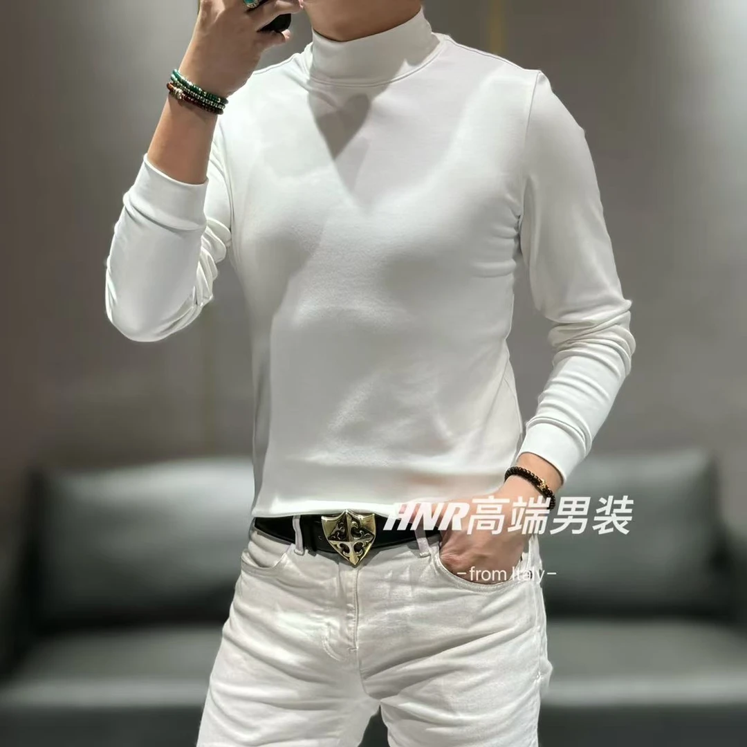 【莫代尔空气层】纯色新款高端男士时尚百搭打底圆领长袖T恤8680