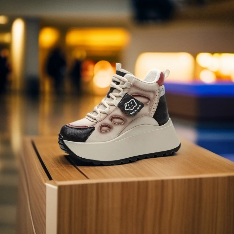 厚底高帮休闲运动鞋女2025复古时尚网红直播秋冬系带百搭潮流加绒