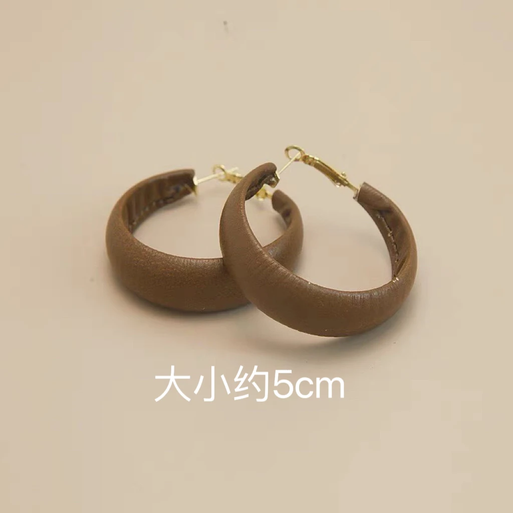 铜合金皮质耳饰 欧美网红时尚大圈圈复古咖色美拉德穿搭442