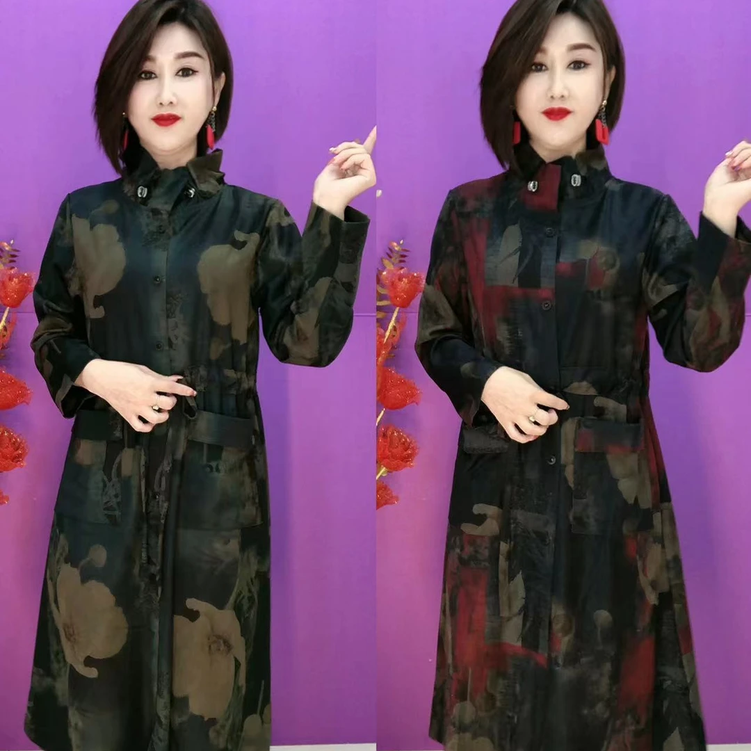 088立领抽腰长版风衣