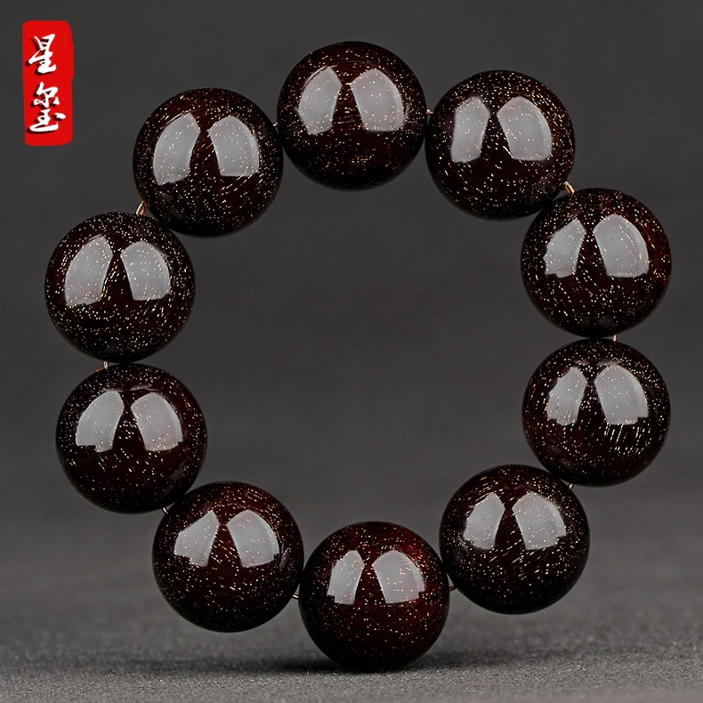 印度小叶紫檀手串男25mm10颗满金星老料包浆高油密佛珠2.5收藏品