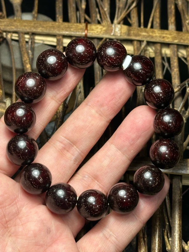 印度小叶紫檀15mm佩戴款男士手串爆满金星高油密泥料檀香紫檀