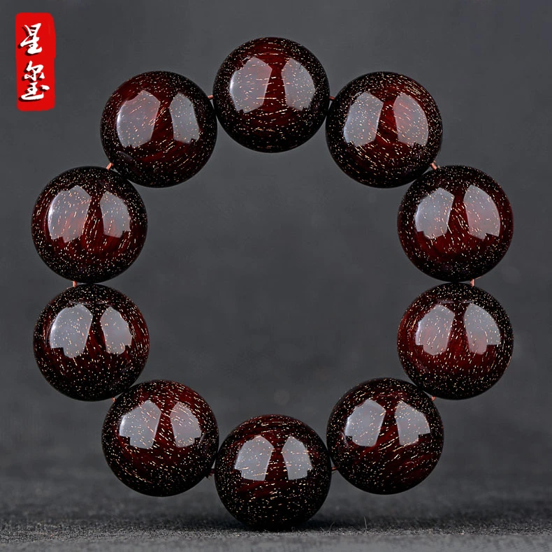 星玺小叶紫檀手串爆满金星25MM玻璃底老料细腻料质手持男佛珠手链